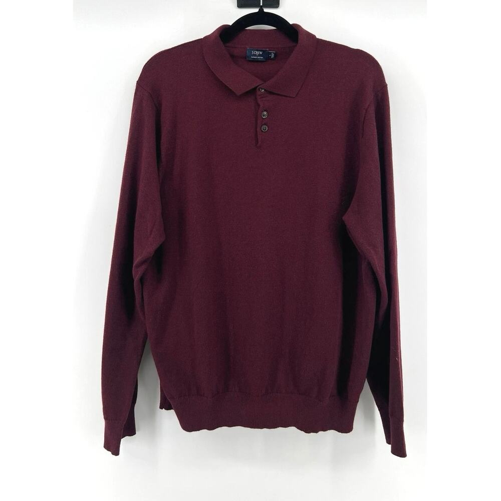 J.Crew Harbor Cotton Collared Sweater Men's Size Large Burgundy Buttons